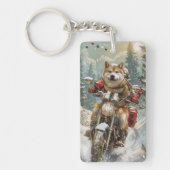 Akita Dog Riding Motorrad Weihnachten Schlüsselanhänger (Vorderseite)