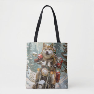 Akita Dog Riding Motorrad Weihnachten Tasche