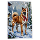 Akita Dog Serene Japanese Winter Christmas Mittlere Geschenktüte (Vorderseite)
