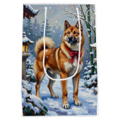 Akita Dog Serene Japanese Winter Christmas Mittlere Geschenktüte (Rückseite)
