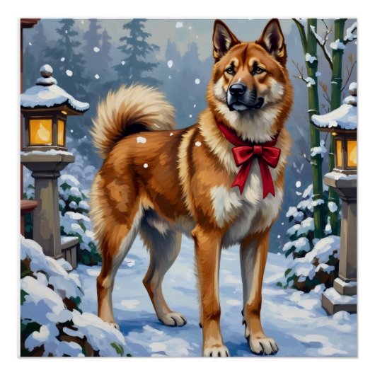 Akita Dog Serene Japanese Winter Christmas Poster (Vorderseite)