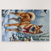 Akita Dog Serene Japanese Winter Christmas Puzzle (Horizontal)