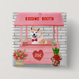 Akita Dog Valentine's Day Kissing Booth Button