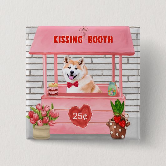 Akita Dog Valentine's Day Kissing Booth Button (Vorderseite)