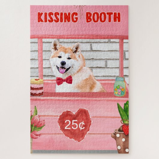 Akita Dog Valentine's Day Kissing Booth Puzzle (Vertikal)