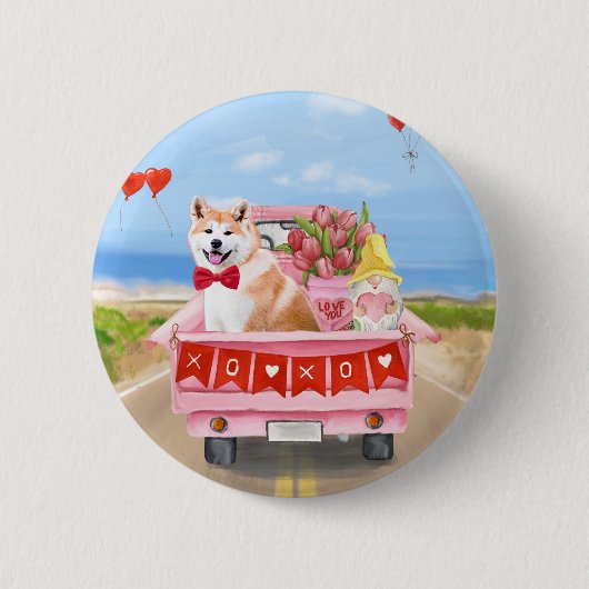 Akita Dog Valentine's Day Lkw Herz Button (Vorderseite)