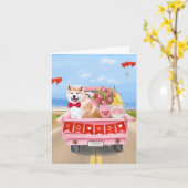 Akita Dog Valentine's Day Lkw Herz Karte (Gelbe Blume)