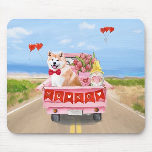 Akita Dog Valentine's Day Lkw Herz Mousepad (Vorne)