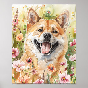 Akita Dog Watercolor Poster - Niedlicher Blumenstr