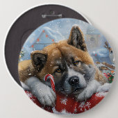 Akita Dog Weihnachtsfest Button (Vorne & Hinten)