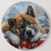 Akita Dog Weihnachtsfest Button (Vorderseite)