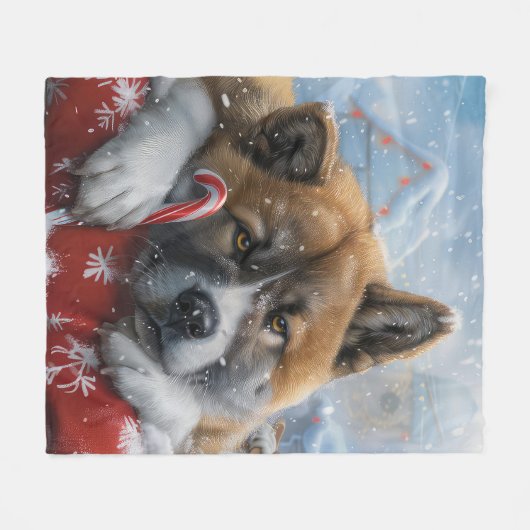 Akita Dog Weihnachtsfest Fleecedecke (Vorderseite (Horizontal))