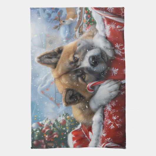 Akita Dog Weihnachtsfest Geschirrtuch (Vertikal)