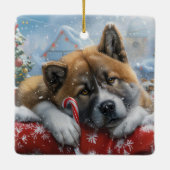 Akita Dog Weihnachtsfest Keramikornament (Rückseite)