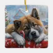 Akita Dog Weihnachtsfest Keramikornament (Vorderseite)