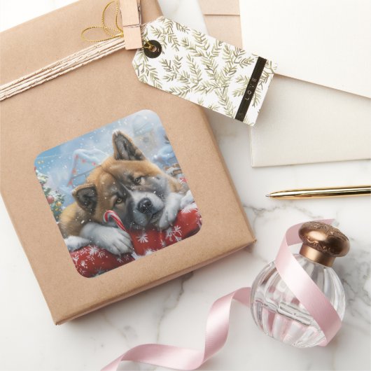 Akita Dog Weihnachtsfest Quadratischer Aufkleber (Schenken)
