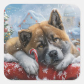 Akita Dog Weihnachtsfest Quadratischer Aufkleber (Vorderseite)