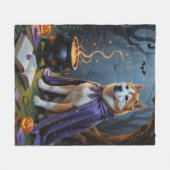 Akita Dog Whimsical Halloween Malerei Fleecedecke (Vorderseite (Horizontal))