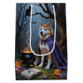 Akita Dog Whimsical Halloween Malerei Mittlere Geschenktüte (Rückseite)