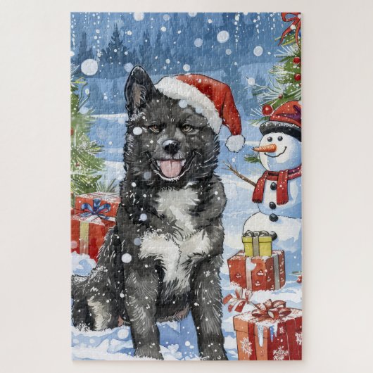 Akita Dog Winter Wonderland Weihnachtsfreude Puzzle (Vertikal)