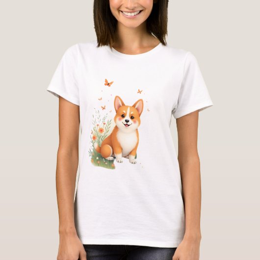 Akita Dog with Flower and Butterfly T Shirt (Vorderseite)