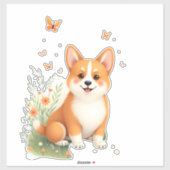 Akita Dog with Flower and Butterfly T Shirt Aufkleber (Blatt)