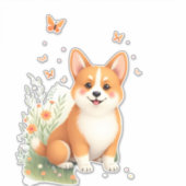 Akita Dog with Flower and Butterfly T Shirt Aufkleber (Vorderseite)