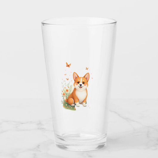 Akita Dog with Flower and Butterfly T Shirt Glas (Vorderseite)
