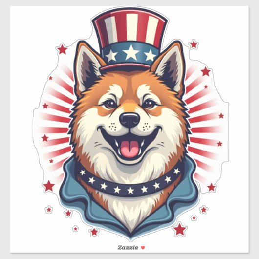 Akita dog with independence day aufkleber (Blatt)