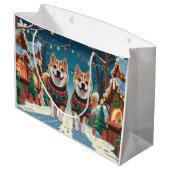 Akita Dogs Christmas Snow Holiday Große Geschenktüte (Rückseite Schrägansicht)