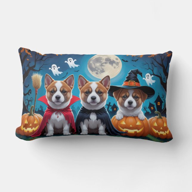 Akita Dogs Pumpkin Halloween Funny Lendenkissen (Vorderseite)