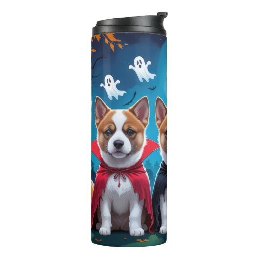 Akita Dogs Pumpkin Halloween Funny Thermosbecher (Nach links gedreht)