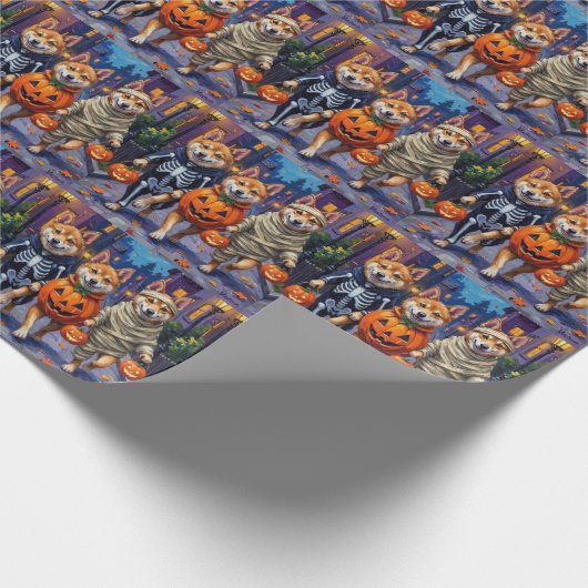 Akita Dogs Trick-or-Treating in Halloween-Kostümen Geschenkpapier (Ecke)