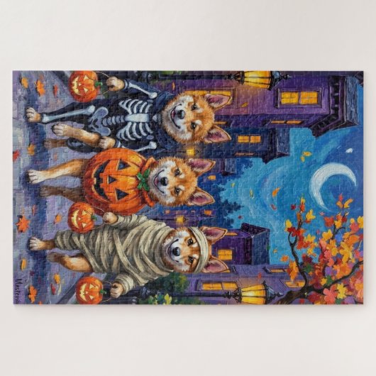 Akita Dogs Trick-or-Treating in Halloween-Kostümen Puzzle (Horizontal)