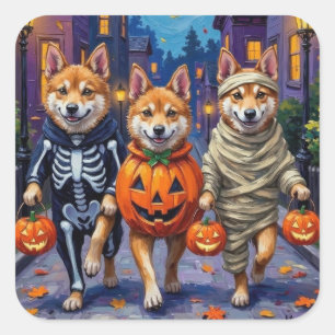 Akita Dogs Trick-or-Treating in Halloween-Kostümen Quadratischer Aufkleber