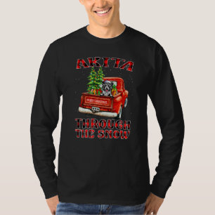 Akita Durch Den Schnee Weihnachtshund LKW Kariert T-Shirt
