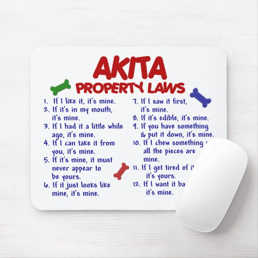 AKITA-Eigentums-Gesetze 2 Mousepad (Mit Mouse)