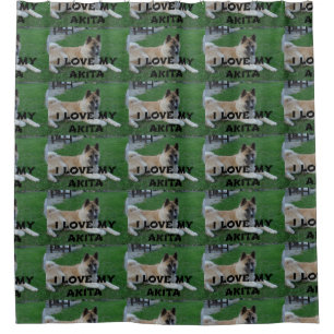 Akita-Fawn liegt Liebe mit Bild Duschvorhang