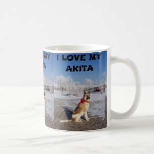 Akita-Fawn-Schwarz-Overlay im Schnee Liebe mit Bil Kaffeetasse