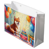 Akita-Geburtstagsfeier-Gemälde Große Geschenktüte (Vorderseite Schrägansicht)