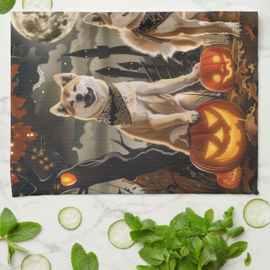 Akita Halloween Spooky Geschirrtuch (Gefaltet)