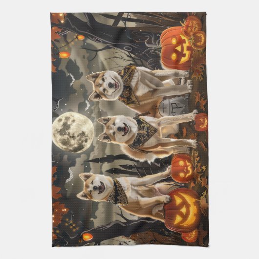 Akita Halloween Spooky Geschirrtuch (Vertikal)