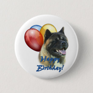 Akita Happy Birthday Balloons Button