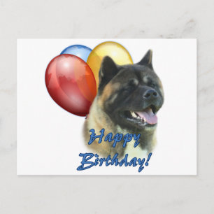 Akita Happy Birthday Balloons Postkarte