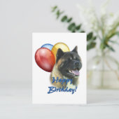 Akita Happy Birthday Balloons Postkarte (Stehend Vorderseite)