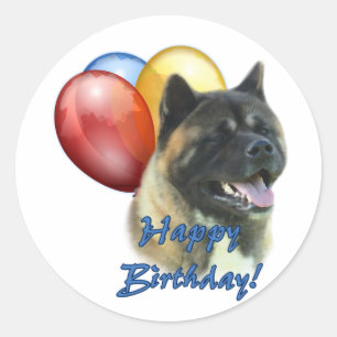 Akita Happy Birthday Balloons Runder Aufkleber