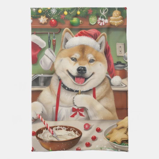 Akita Holiday Baking: Festliche Weihnachten Geschirrtuch (Vertikal)