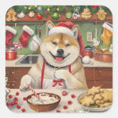 Akita Holiday Baking: Festliche Weihnachten Quadratischer Aufkleber (Vorderseite)