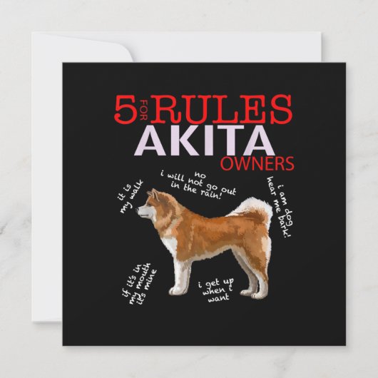 Akita Hund| 5 Regeln Akita Hundebesitzer Einladung (Vorderseite)