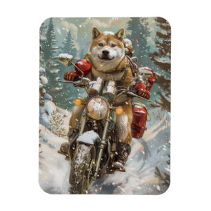 Akita-Hund fährt auf Motorrad Weihnachten Magnet